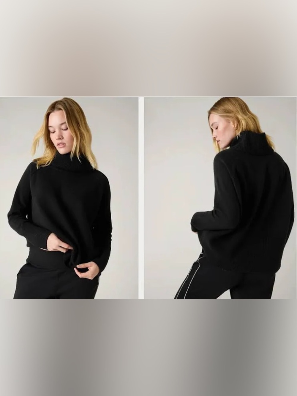 Athleta Alpine Black Turtleneck Merino Wool Cashmere Blend Sweater
